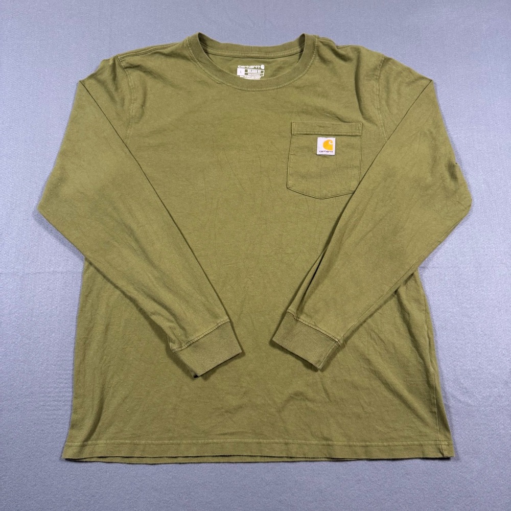 Carhartt Mens Relaxed Fit Long Sleeve Pocket T-Shirt Olive Green Large Graphic